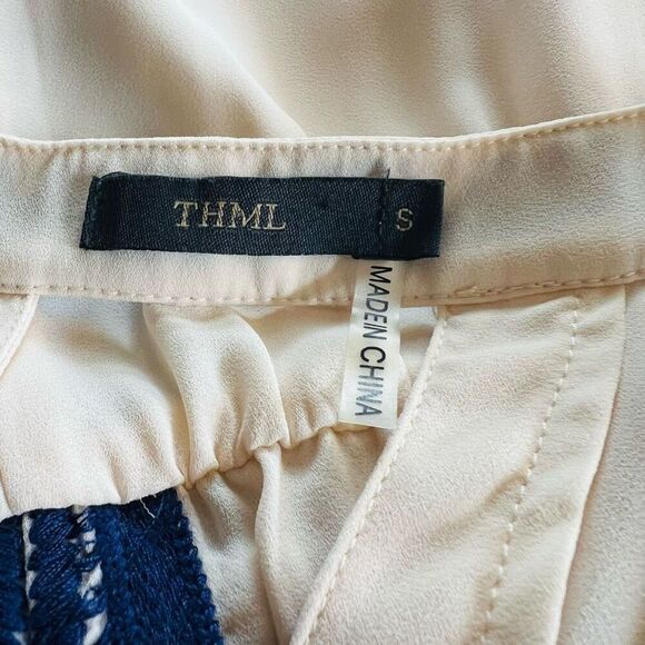 THML Dress Maxi Embroidery Cream Blue Size S - Picture 6 of 6